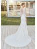 Three Quarter Sleeves Ivory Lace Sexy Slit Wedding Dress